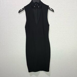 GUESS Black V-Neck Dress with Lace Up Choker Detail